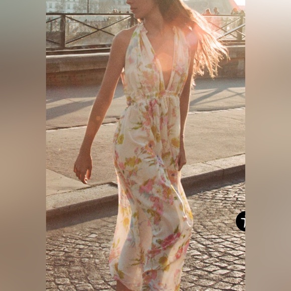 NWT - Zara Women’s Floral Print Chiffon Maxi Dress - Size L - Picture 5 of 13
